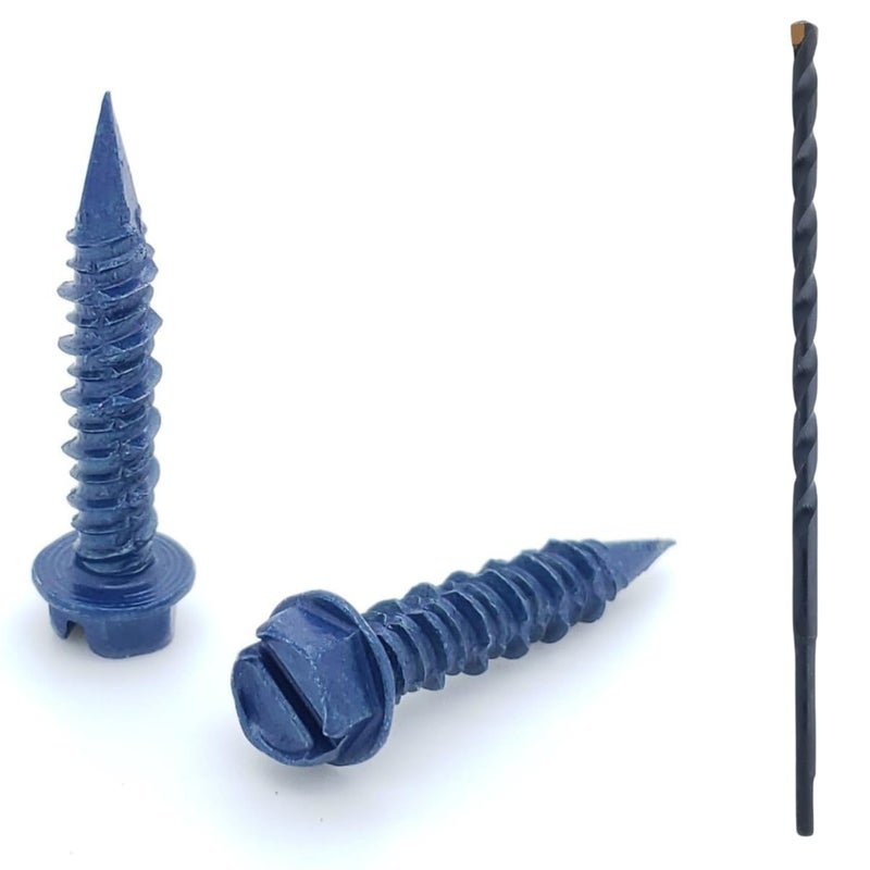 BCP Fasteners 1/4" x 1-1/4" Concrete Screws - 100-Pack with Drill Bit for Easy Installation, Hex Head Diamond Tip Concrete Anchors, Rust Resistance, Versatile for Brick & Block (BCP498) - Image 1